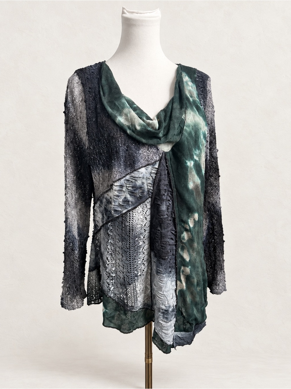 Whimsigoth Patchwork Lace Asymmetrical Tunic Top L